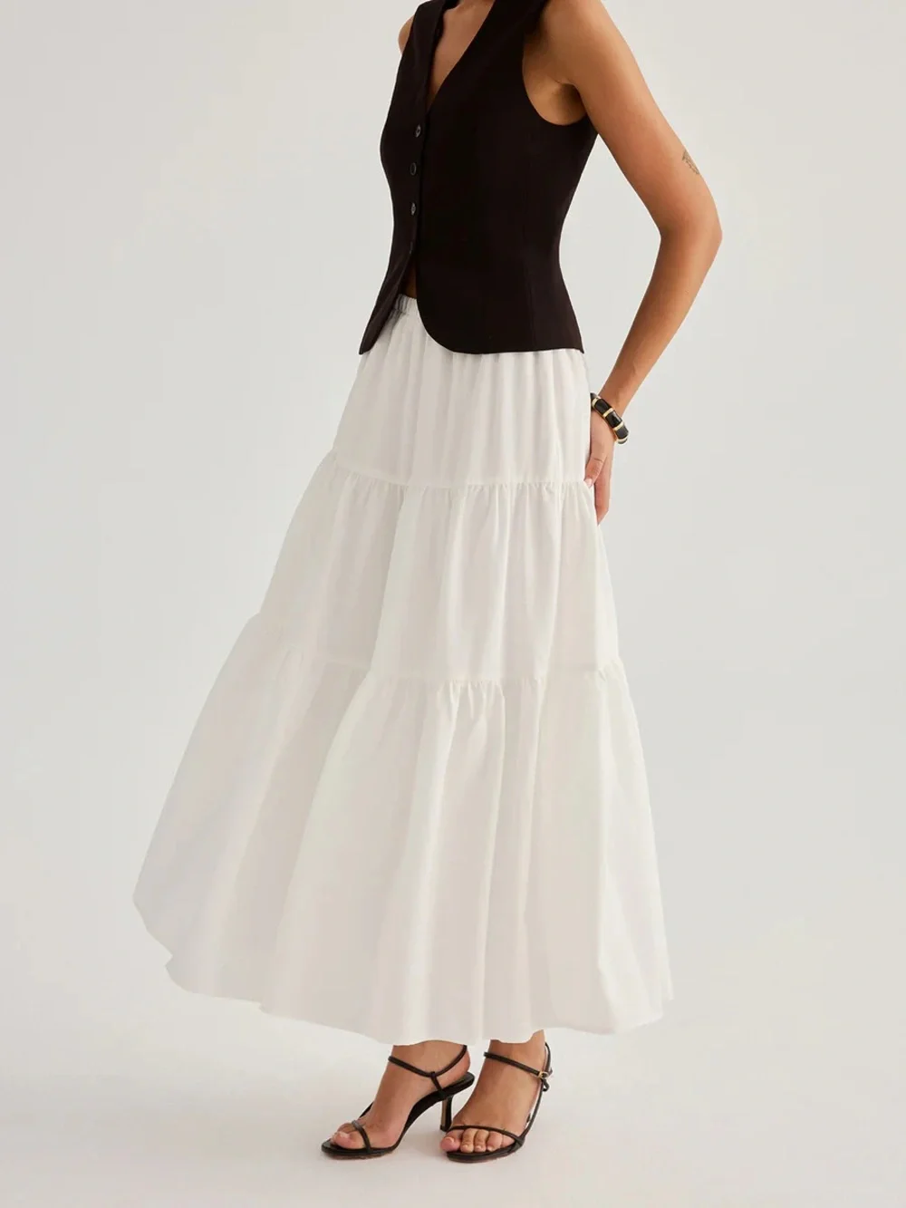 Commense Tencel Blend Tiered Maxi Skirt
